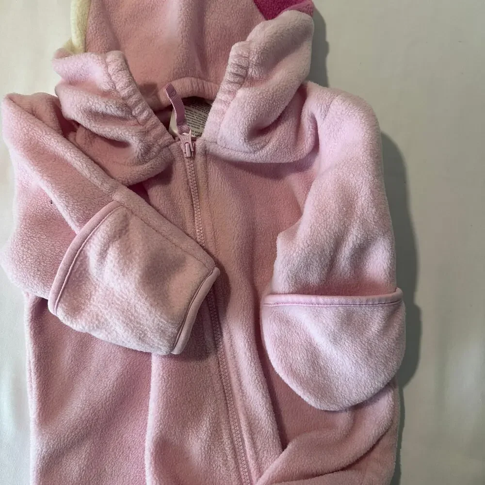 Columbia Pink Winter Zip Up Winter Fleece Bunting w/ Sock Hat Tassel Sz 6 mo